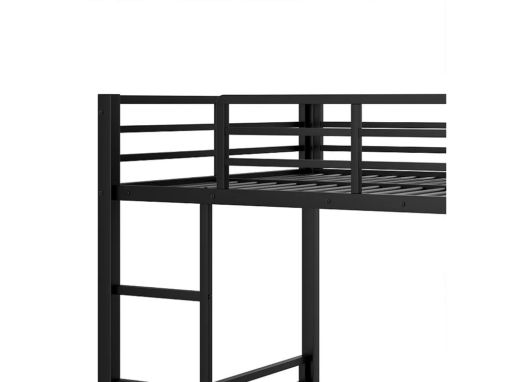 Lit mezzanine 140x200 cm en métal avec bureau intégré, LED réglable, 2 tiroirs, escalier sécurisé, garde-corps renforcé, noir