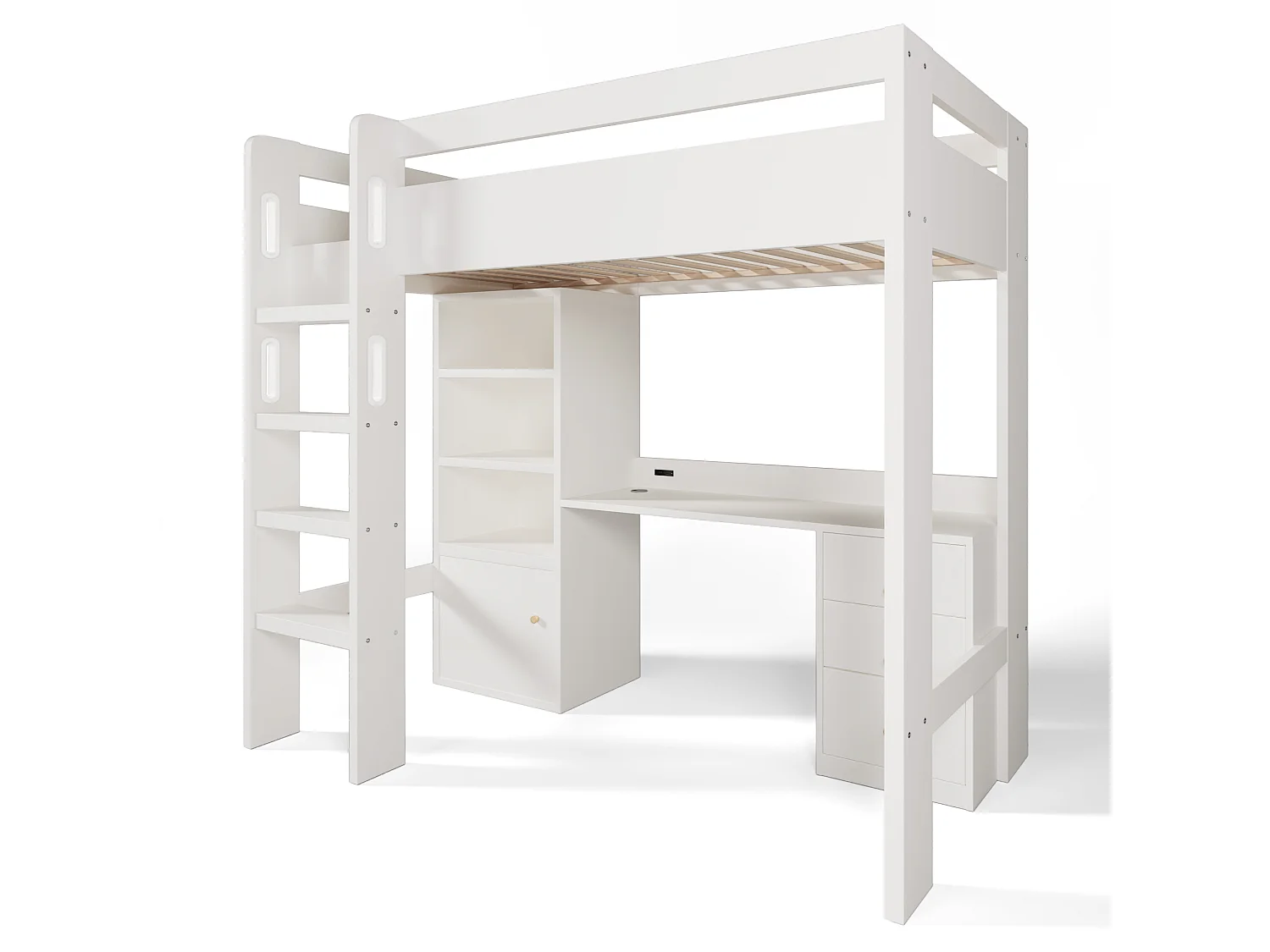 Lit Enfants 90x200cm, Bureau USB-C, Placard+Armoire 3 Tiroirs, Echelle Securite EN747, Rangement Modulaire, Sans Matelas, Blanc