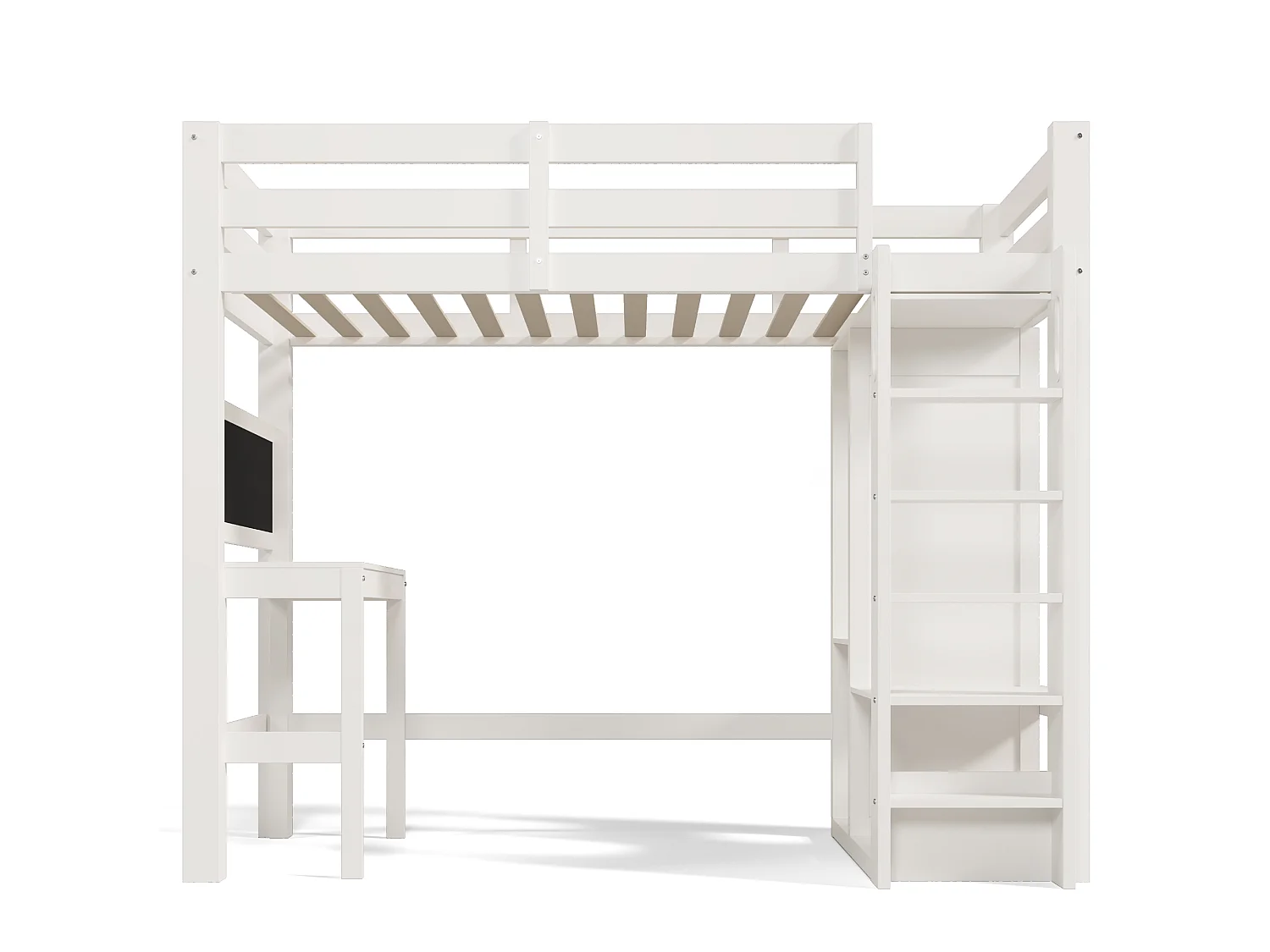 Lit Enfant 90x200, Mezzanine Bureau Tiroirs, Tablette, Sans Matelas, Blanc