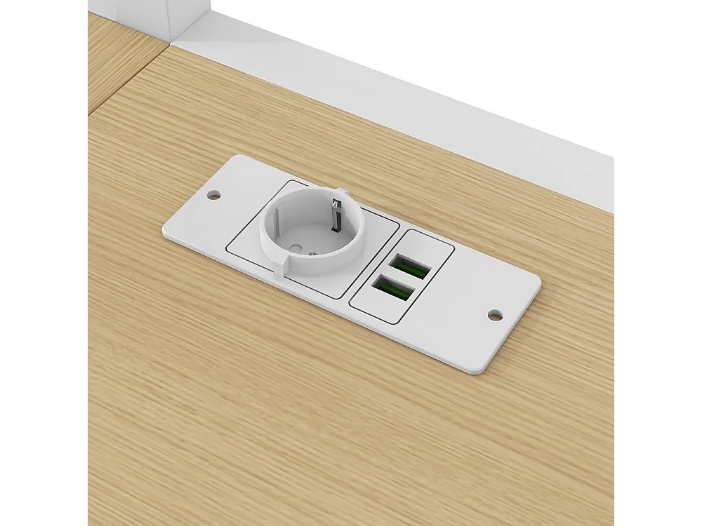 Lit mezzanine 140x200 cm en métal avec bureau intégré, LED RGB, USB, étagères de rangement, escalier sécurisé, blanc