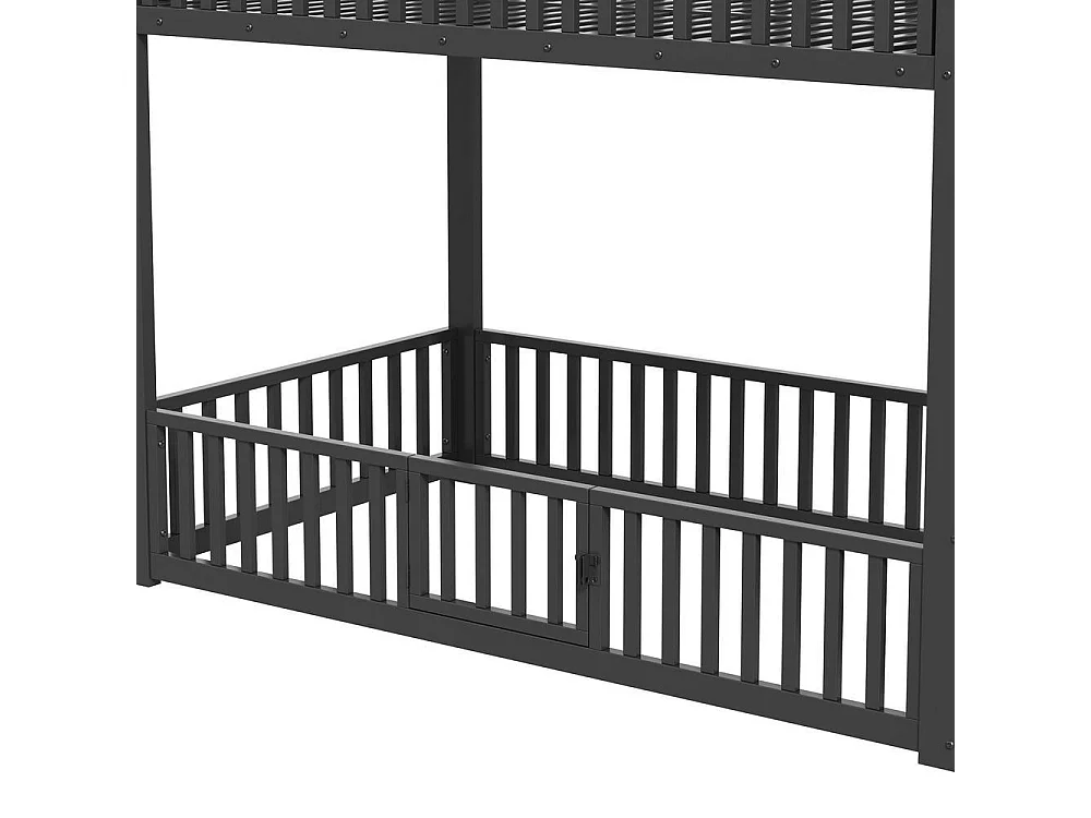 Lit superposé 90x200 cm, avec escalier de rangement et LED, sécurisé, confortable, idéal pour enfant, noir