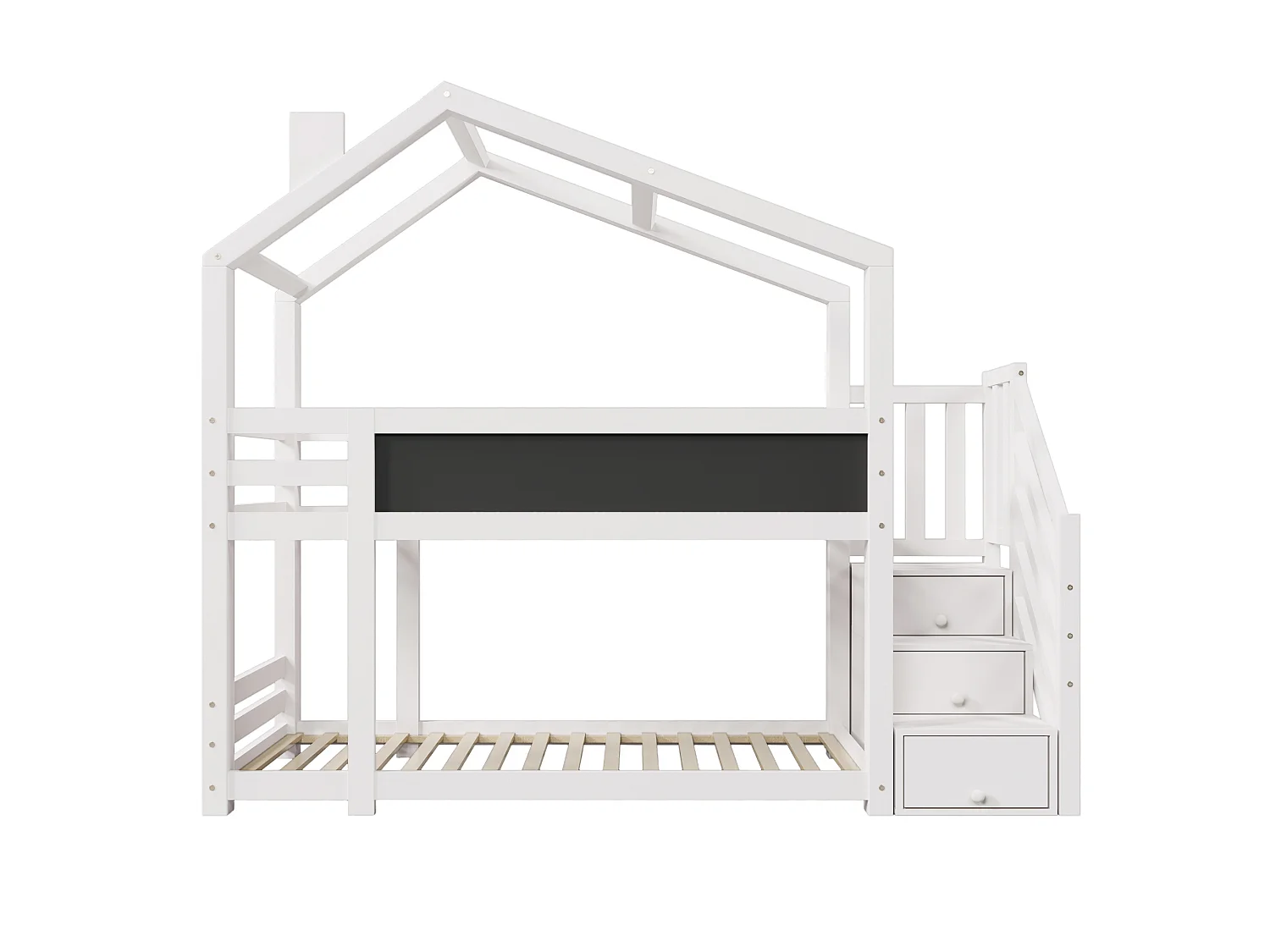 Lit Enfant Blanc 90x200, Maison Arbre Mezzanine, Tablette Crayon, 3 Rangements, Sans Matelas