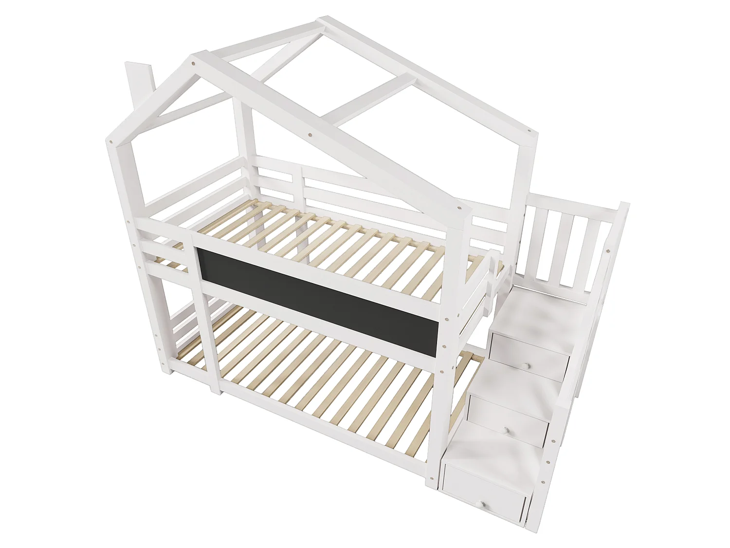 Lit Enfant Blanc 90x200, Maison Arbre Mezzanine, Tablette Crayon, 3 Rangements, Sans Matelas