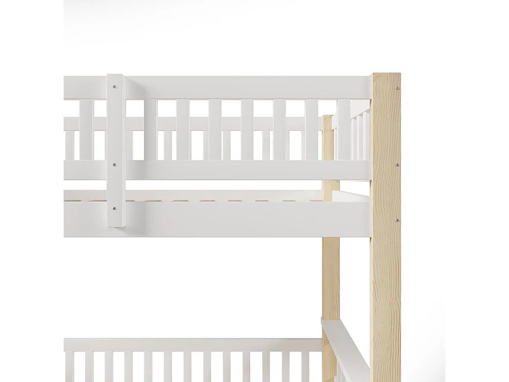 Lit superposé 90 x 200 cm et 140 x 200 cm bois massif échelle sécurisée garde-corps chambre enfant, blanc naturel