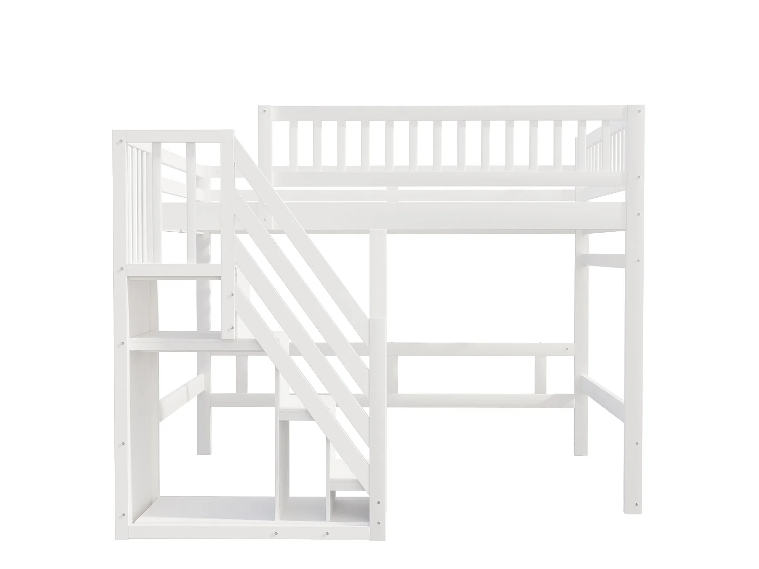 Lit Superposé Bois Massif 140x200 cm avec Escalier Rangement, Haute Barrière Sécurité, Lit Enfant Adolescent, Gain de Place, Blanc