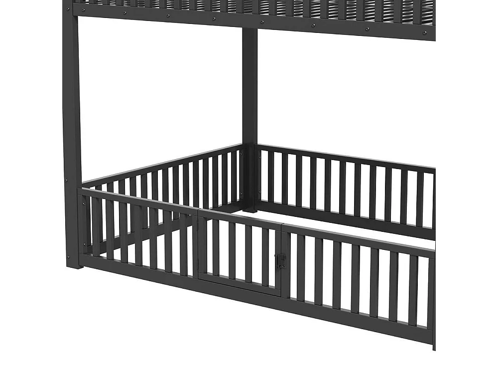Lit superposé 140x200 cm métal avec LED intégrée, échelle rangement, garde-corps sécurité, tiroir et design moderne, noir