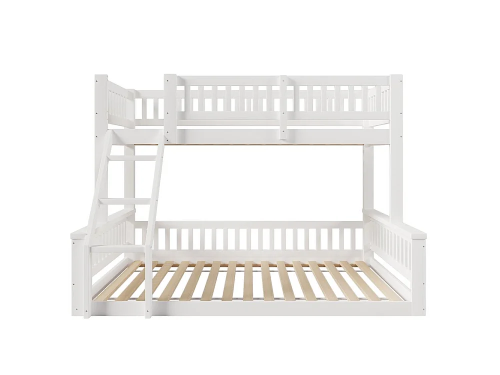 Lit superposé 90 x 200 cm et 140 x 200 cm bois massif échelle sécurisée garde-corps chambre enfant, blanc