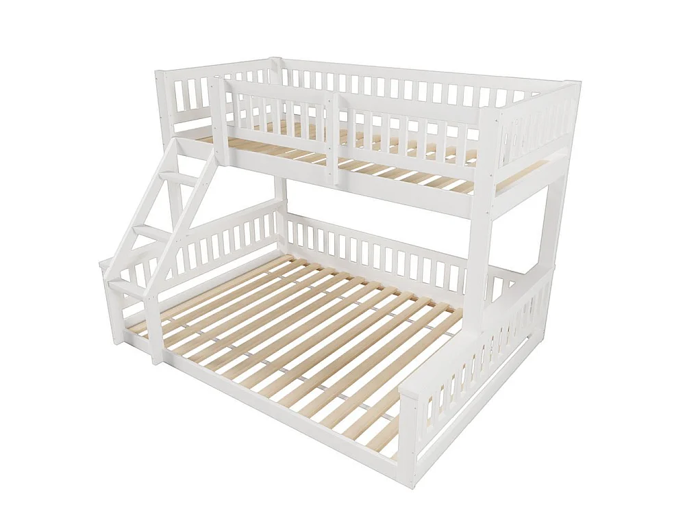 Lit superposé 90 x 200 cm et 140 x 200 cm bois massif échelle sécurisée garde-corps chambre enfant, blanc