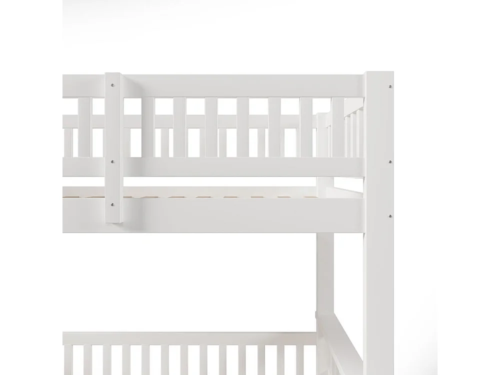 Lit superposé 90 x 200 cm et 140 x 200 cm bois massif échelle sécurisée garde-corps chambre enfant, blanc