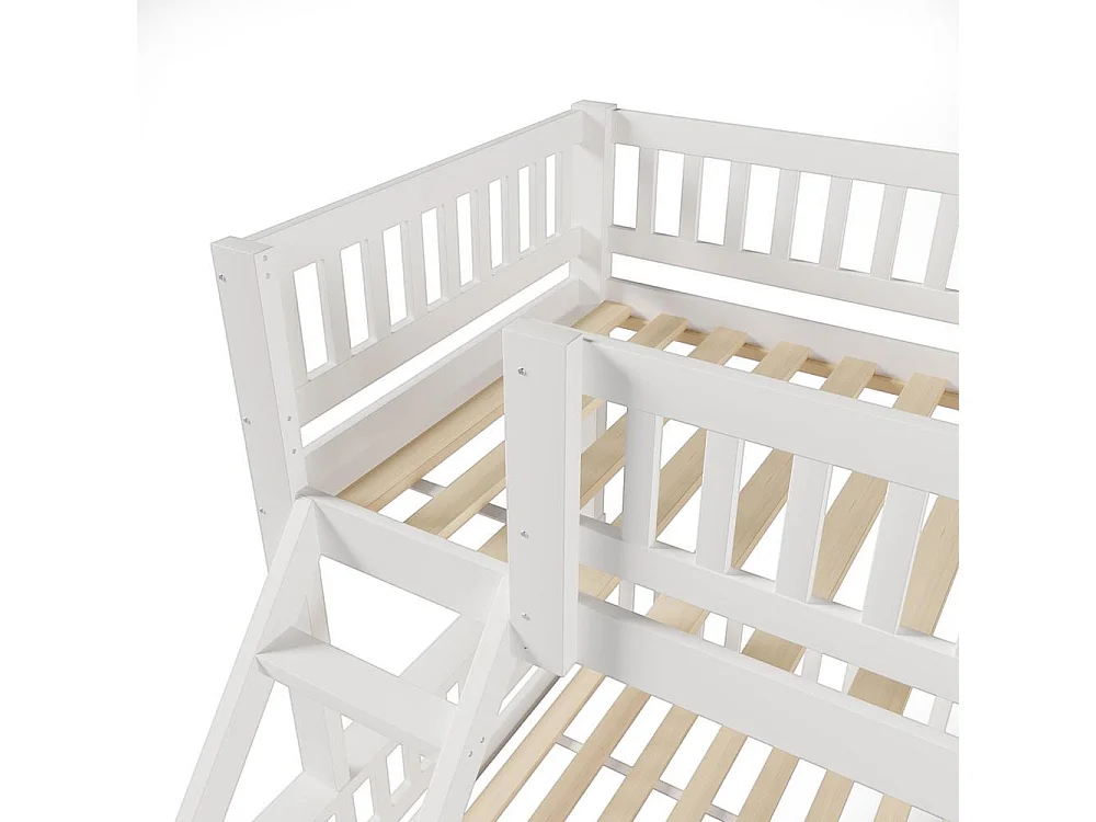 Lit superposé 90 x 200 cm et 140 x 200 cm bois massif échelle sécurisée garde-corps chambre enfant, blanc