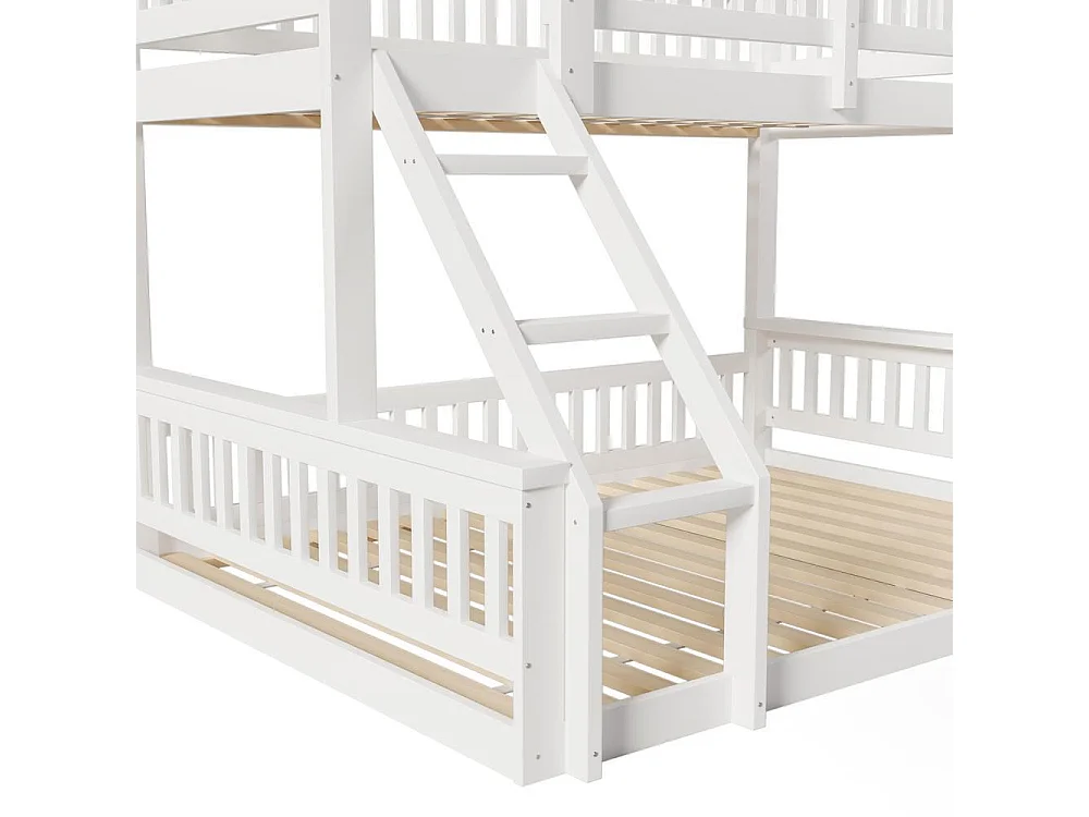 Lit superposé 90 x 200 cm et 140 x 200 cm bois massif échelle sécurisée garde-corps chambre enfant, blanc