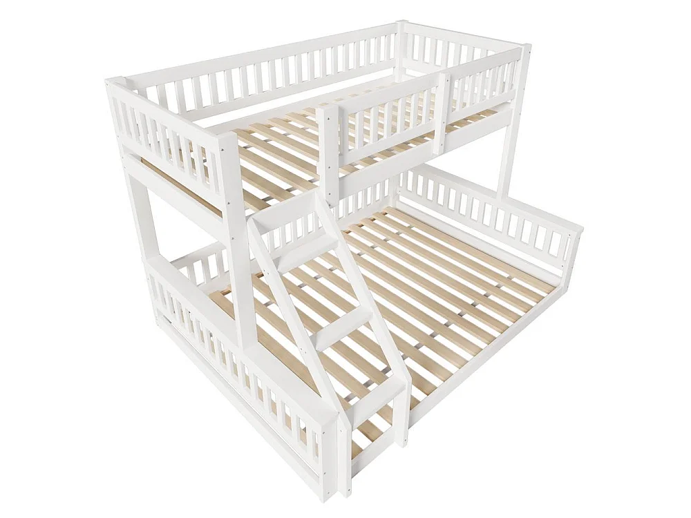 Lit superposé 90 x 200 cm et 140 x 200 cm bois massif échelle sécurisée garde-corps chambre enfant, blanc
