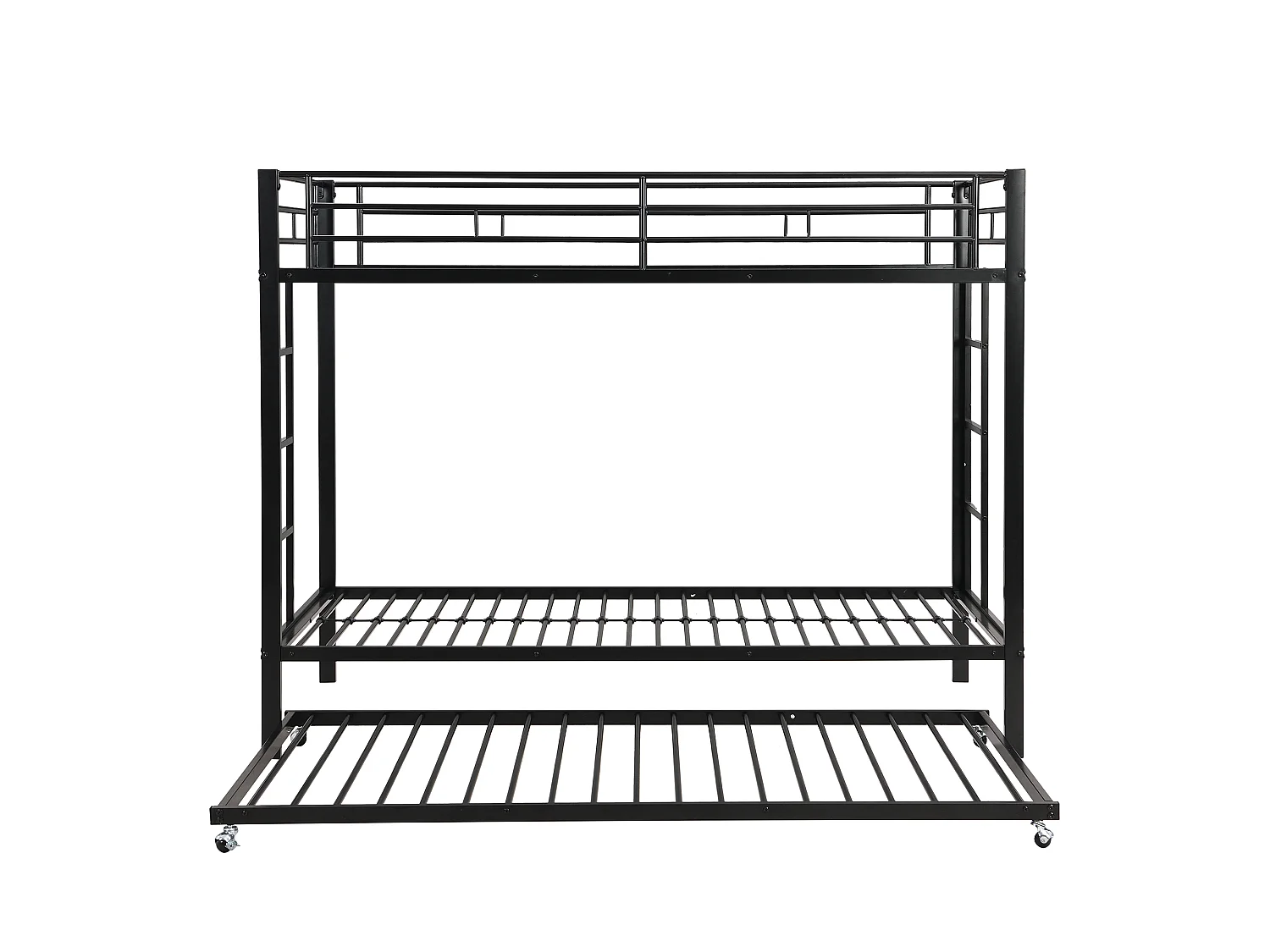 Lit superposé 90x200 cm, cadre en métal, avec lit gigogne, garde corps haut, lit enfant certifié EN747, noir