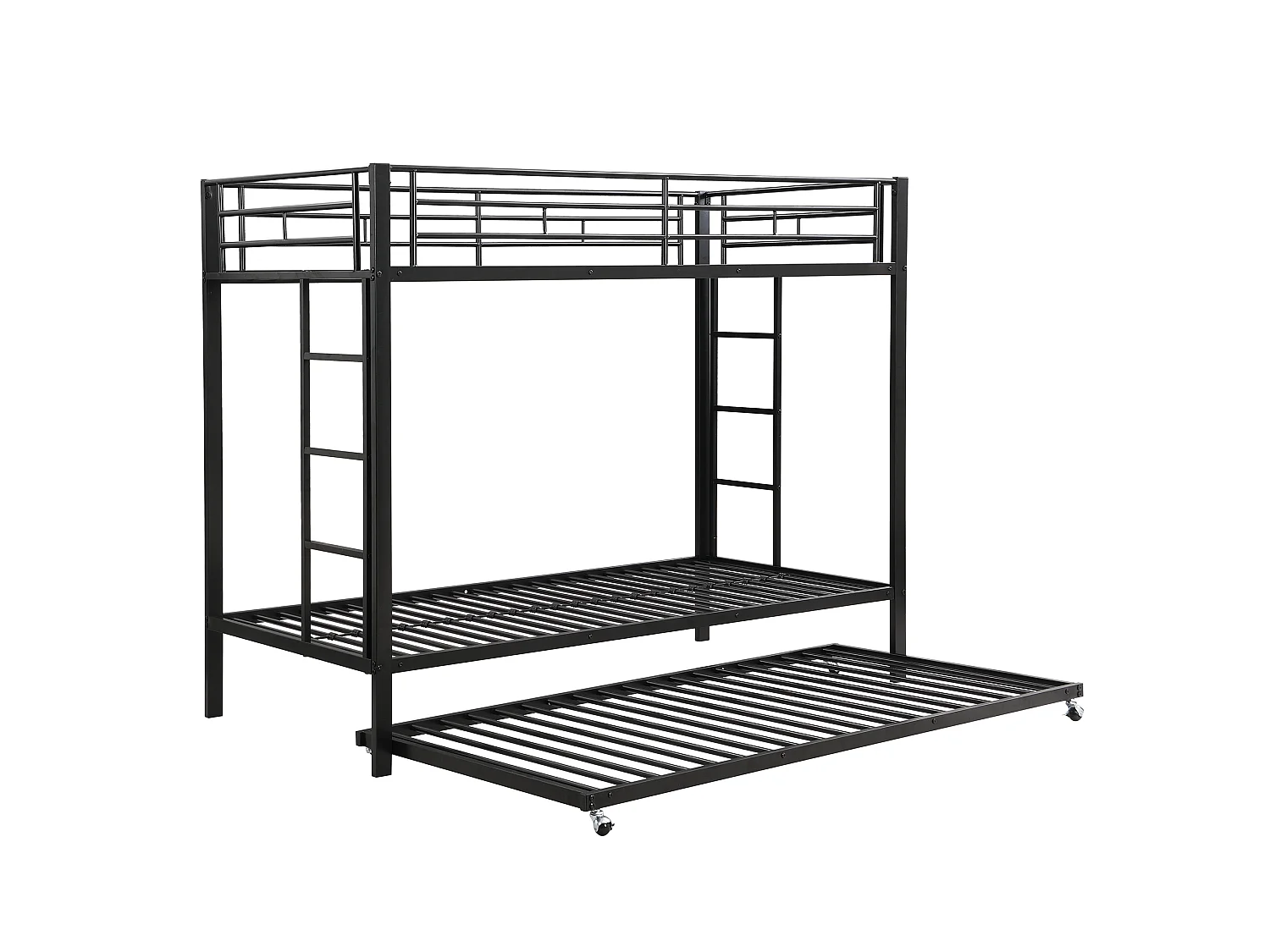 Lit superposé 90x200 cm, cadre en métal, avec lit gigogne, garde corps haut, lit enfant certifié EN747, noir
