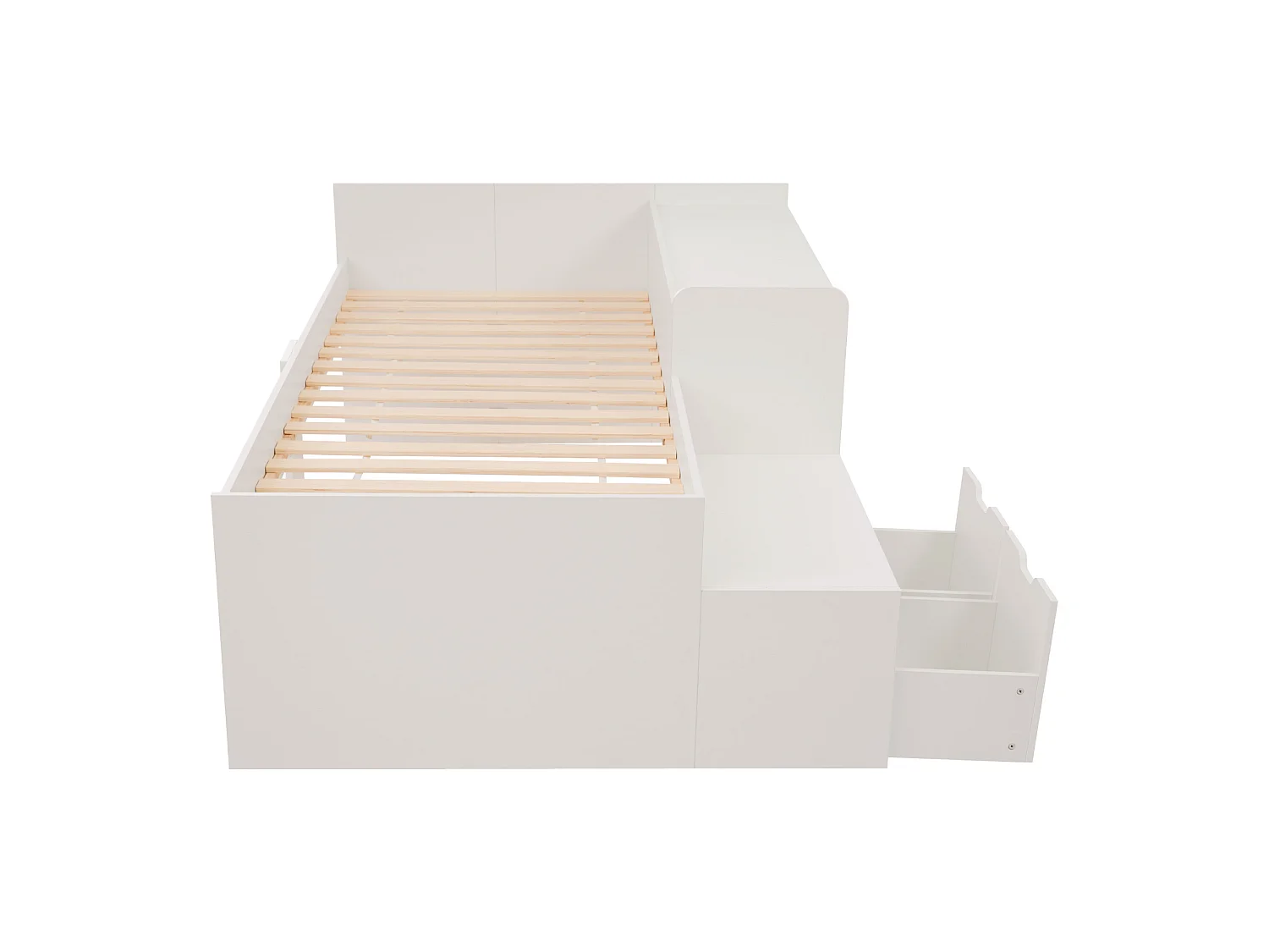 Lit Enfant 90x200, Bois Massif, Bureau + 2 Tiroirs, Storaum, Matelas Non Inclus, Blanc