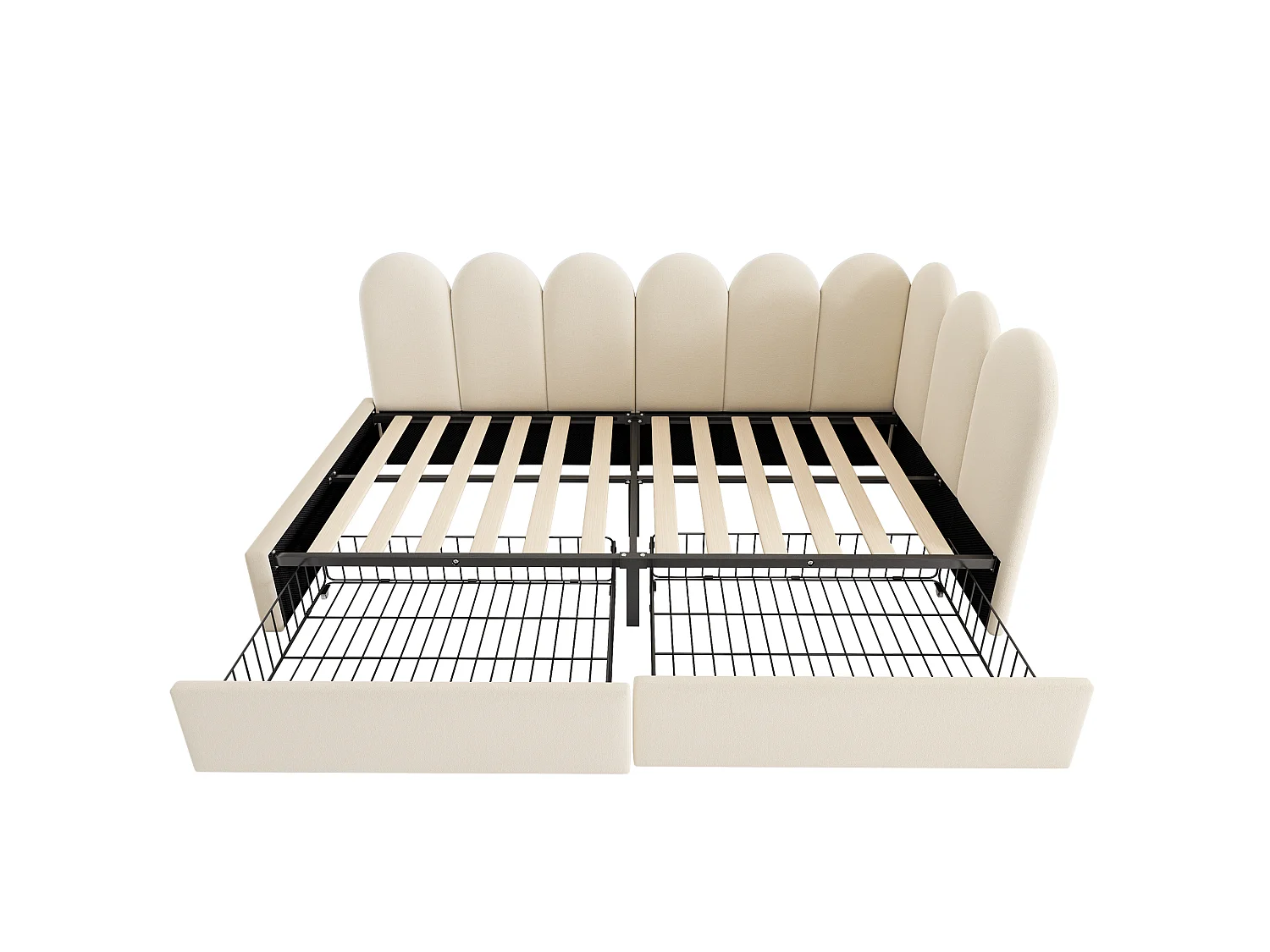 Lit de jour 90x190 cm beige en velours avec 2 tiroirs, sommier à lattes, lit simple rembourré sans matelas