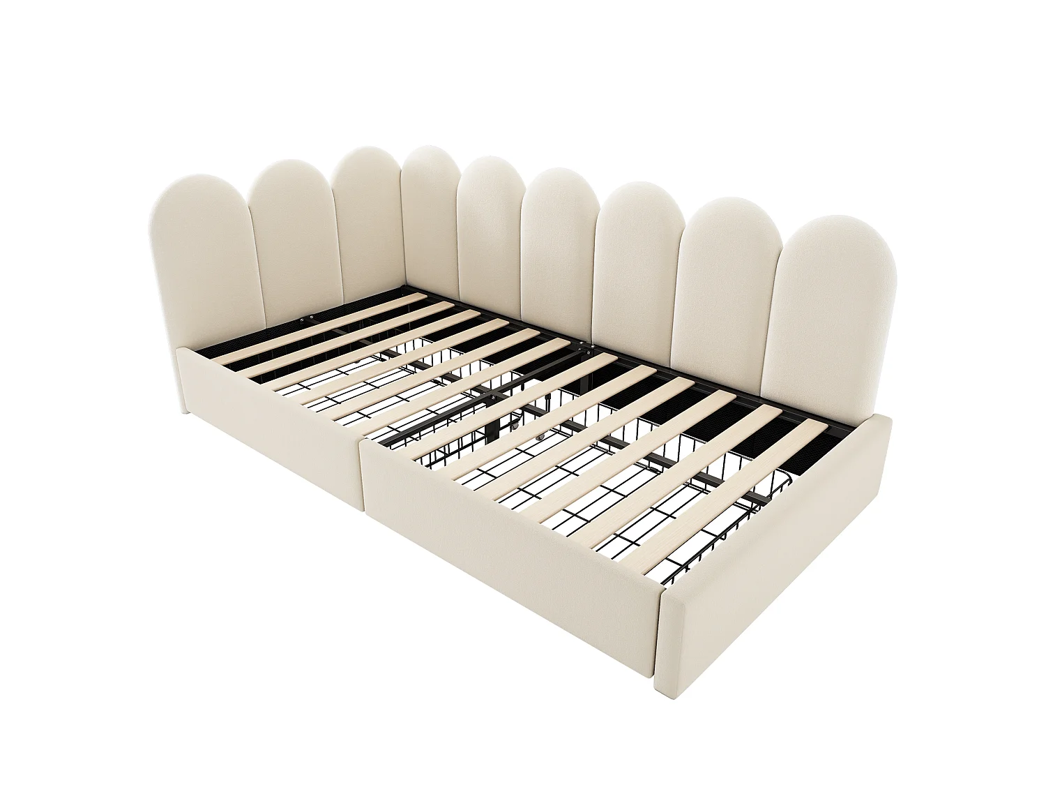 Lit de jour 90x190 cm beige en velours avec 2 tiroirs, sommier à lattes, lit simple rembourré sans matelas