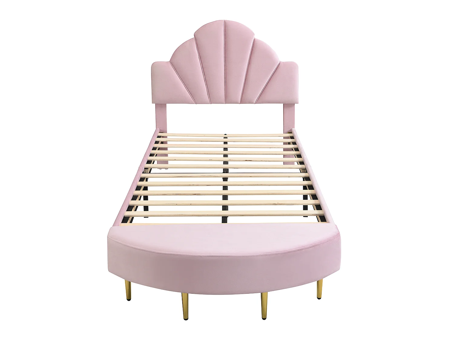 Lit simple rembourré 90x200 cm, tête de lit en velours, banquette assortie, bords antichoc, cadre stable, rose