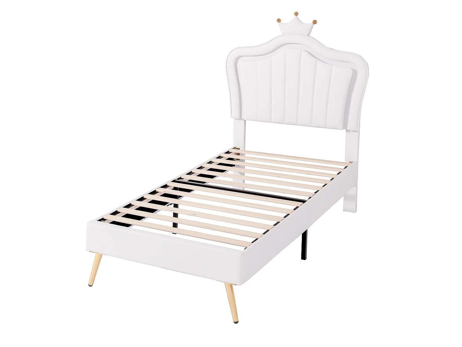 Lit 90x200 cm, Design Couronne, PU, LED 16 Couleurs avec Télécommande, Dossier Réglable, Sommier à Lattes Inclus,Sans Matelas,blanc