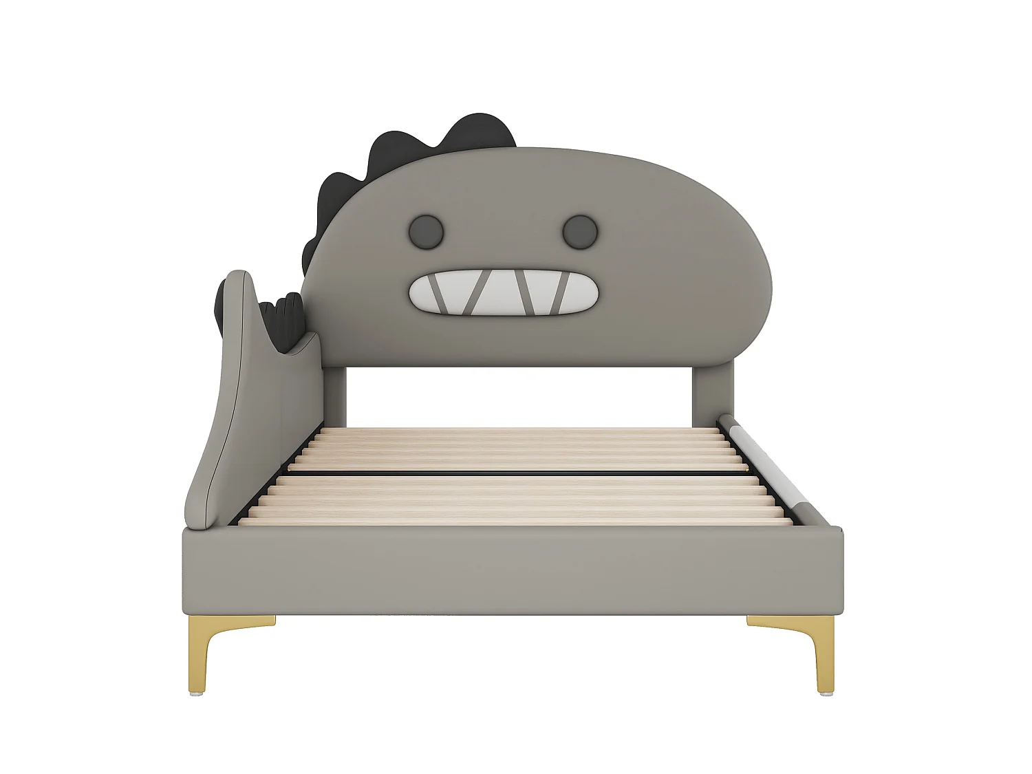 Lit enfant 90x200 cm gris, tête de lit dinosaure, lit simple en PU, cadre plat pour chambre d enfant