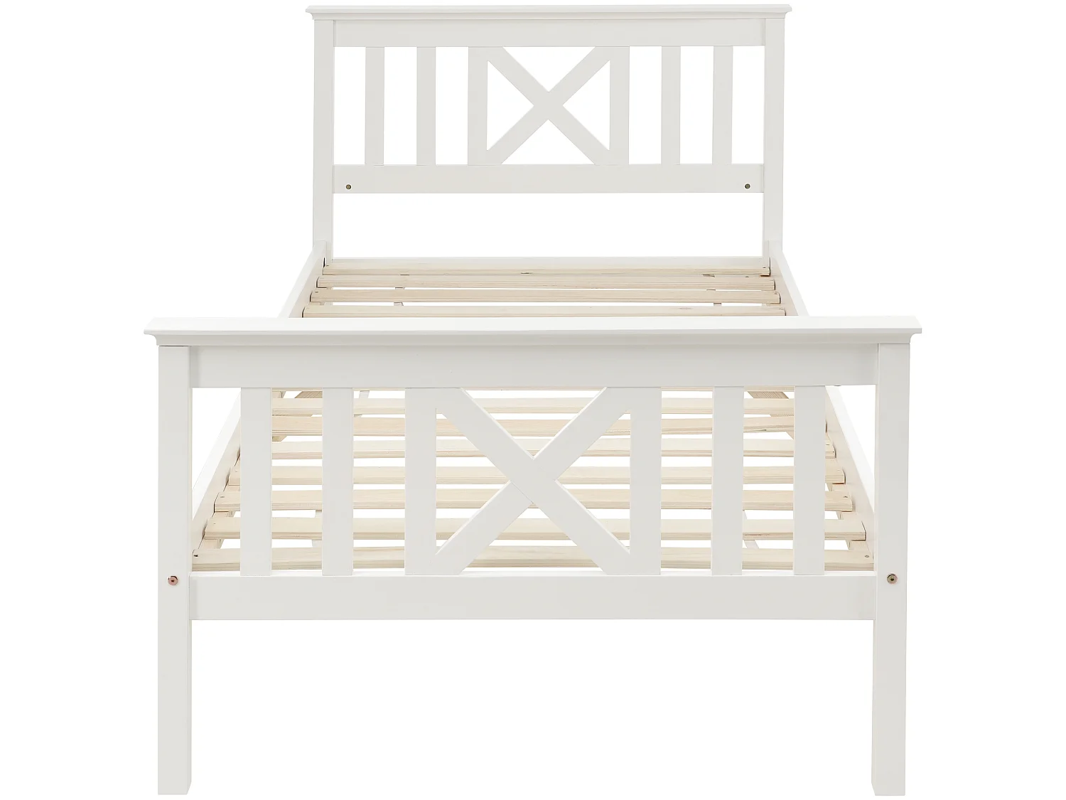 Lit Enfant Adolescent Bois Massif Blanc 90x200 cm avec Tête de Lit X, Sommier à Lattes Bois Inclus, Blanc