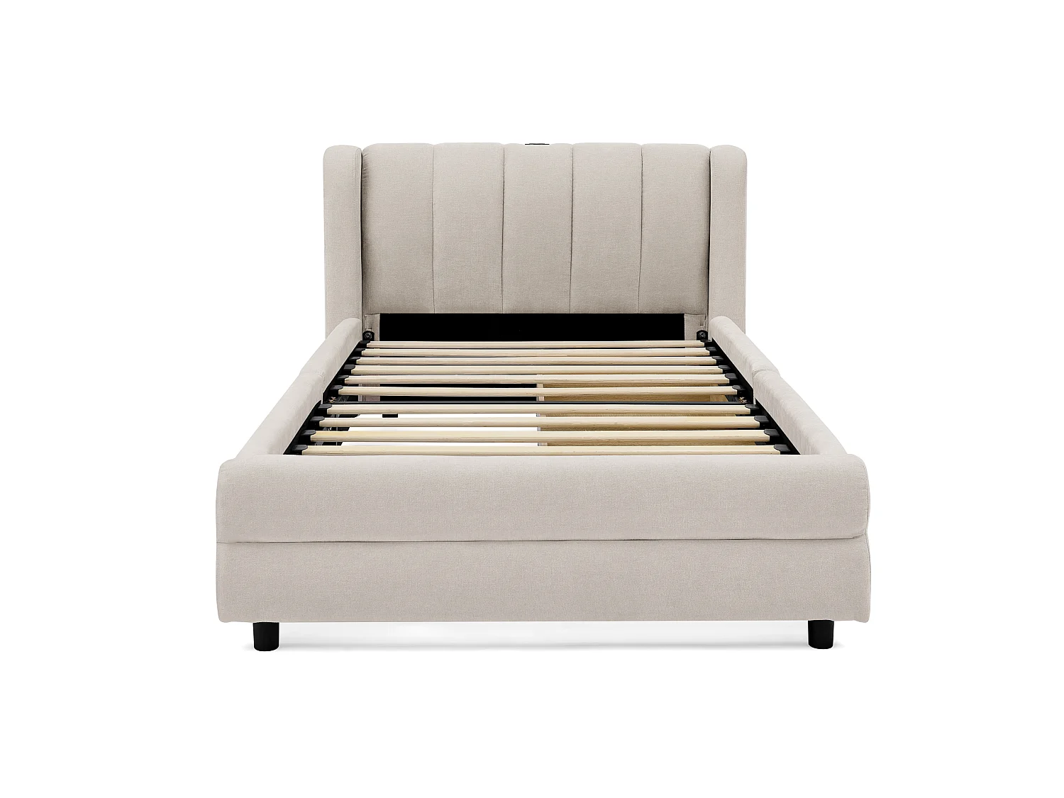 Lit Simple 90x200 cm, Chenille, USB, 2 Tiroirs, Rangement, Dossier, Ergonomique, Sans Matelas, Enfant, Invité, Beige