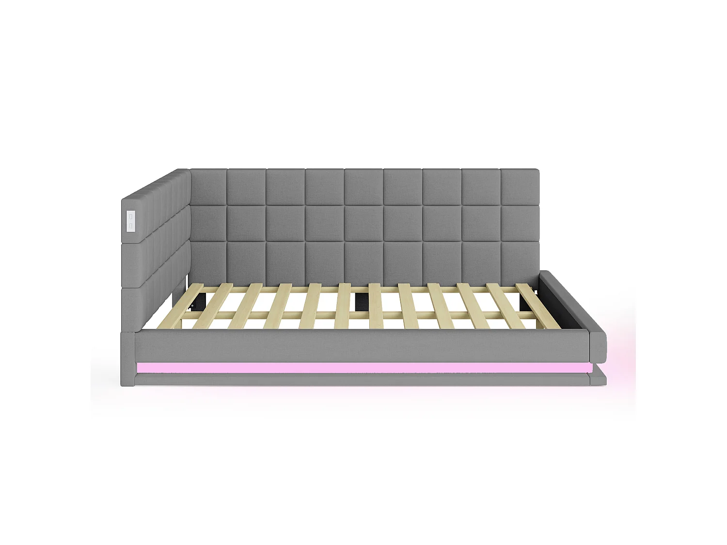 Canapé-Lit 140x200cm Velours Gris, LED RGB USB, Cadre Lattes 250kg, Multifonction Confortable, Sans Matelas