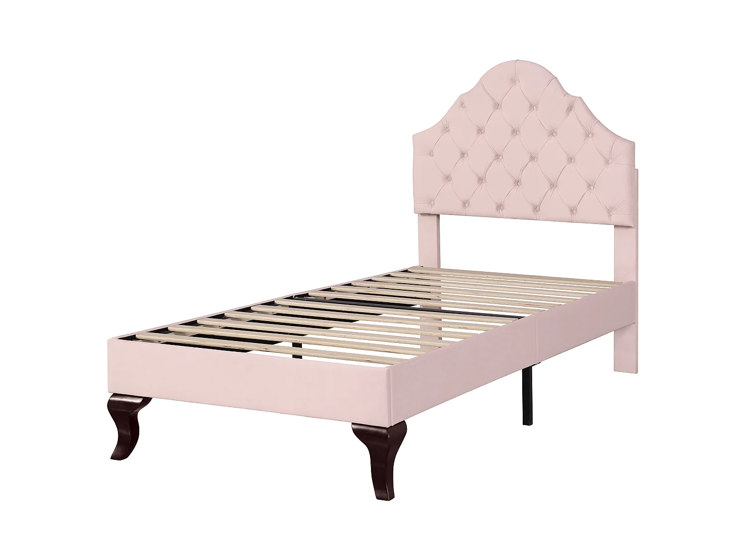 Lit tapissier 90x200 cm avec tête de lit réglable en hauteur, sommier à lattes, velours pour enfant et adolescent, rose