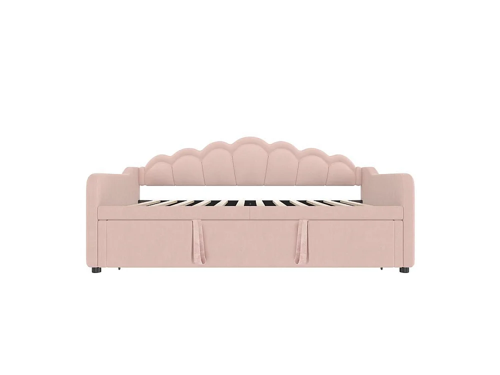 Canapé-lit extensible 90x200 cm en velours rose avec LED multicolore, lit simple ou double, tête de lit ondulée, sans matelas