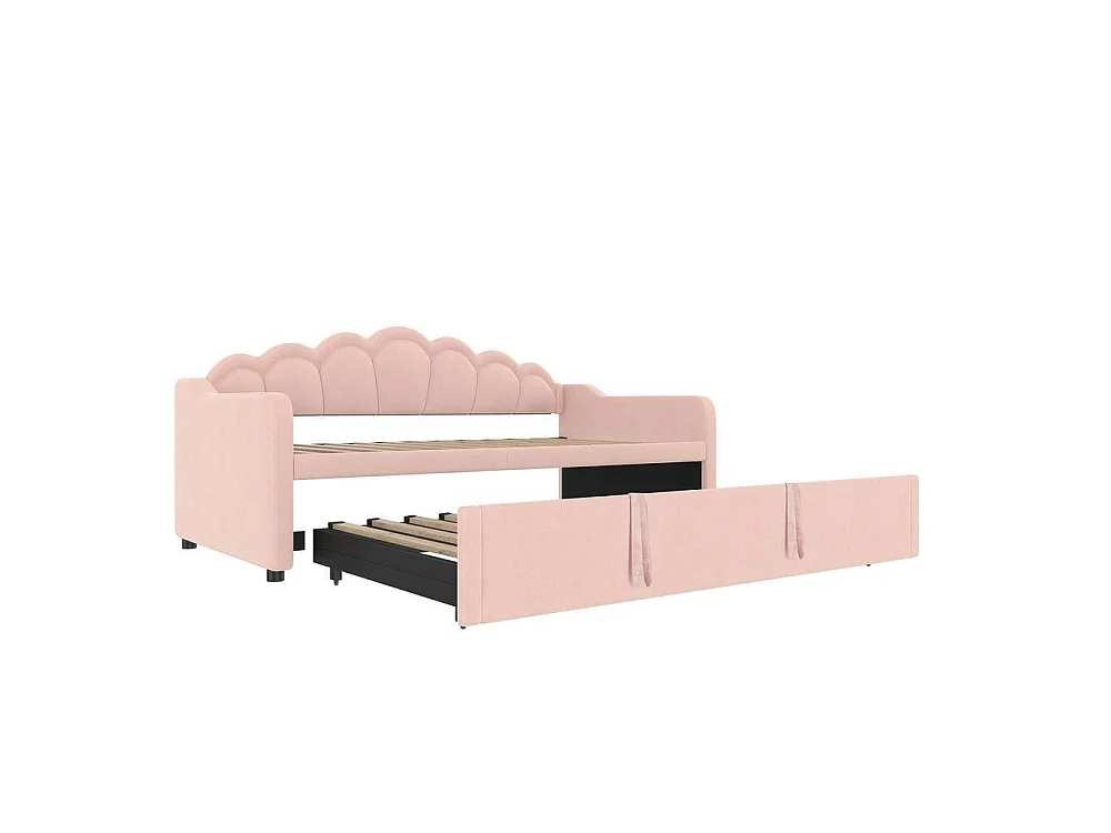 Canapé-lit extensible 90x200 cm en velours rose avec LED multicolore, lit simple ou double, tête de lit ondulée, sans matelas