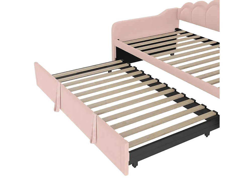 Canapé-lit extensible 90x200 cm en velours rose avec LED multicolore, lit simple ou double, tête de lit ondulée, sans matelas