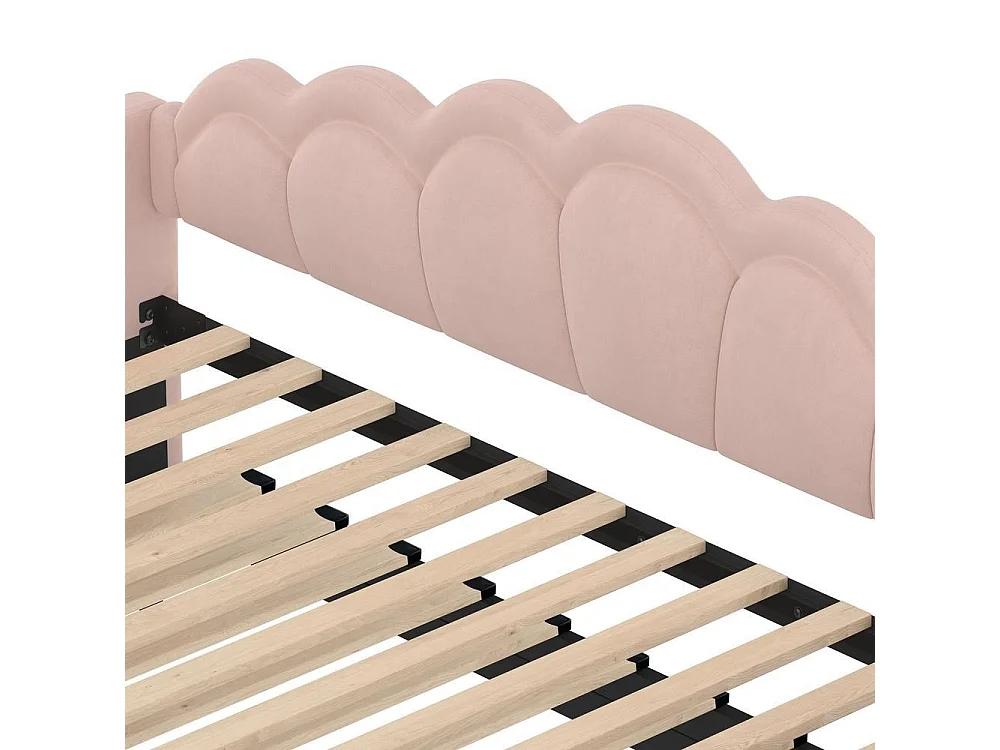 Canapé-lit extensible 90x200 cm en velours rose avec LED multicolore, lit simple ou double, tête de lit ondulée, sans matelas