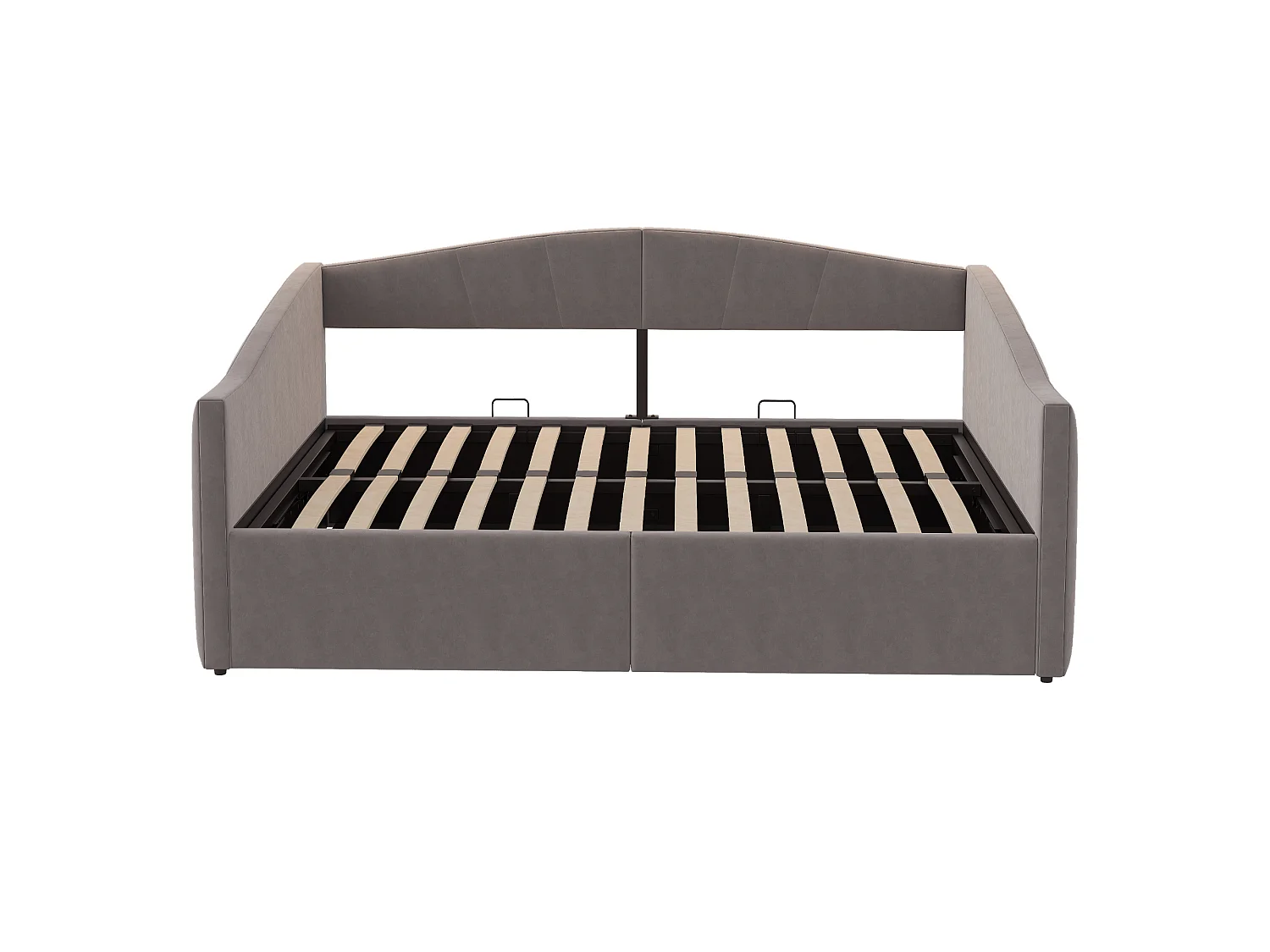 Canapé Lit Velours Gris 140x200 cm avec Rangement Hydraulique, Rayures Classiques Accoudoirs, Banquette Convertible Double