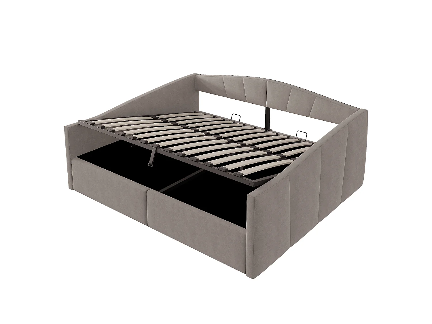 Canapé Lit Velours Gris 140x200 cm avec Rangement Hydraulique, Rayures Classiques Accoudoirs, Banquette Convertible Double