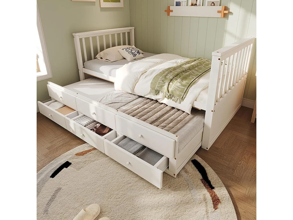 Lit enfant 90 x 200 cm bois massif tiroirs rangement lit gigogne extensible style moderne gain de place chambre, blanc