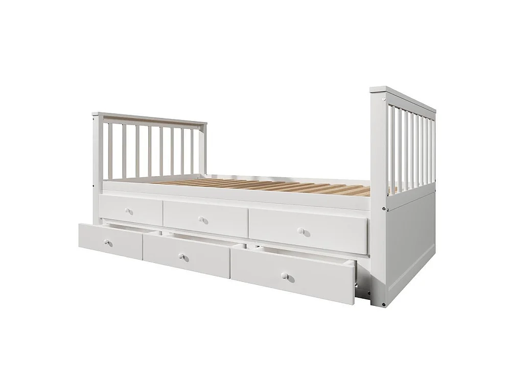 Lit enfant 90 x 200 cm bois massif tiroirs rangement lit gigogne extensible style moderne gain de place chambre, blanc