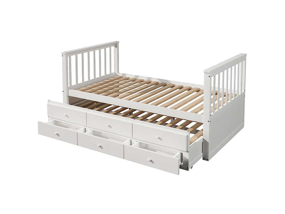 Lit enfant 90 x 200 cm bois massif tiroirs rangement lit gigogne extensible style moderne gain de place chambre, blanc