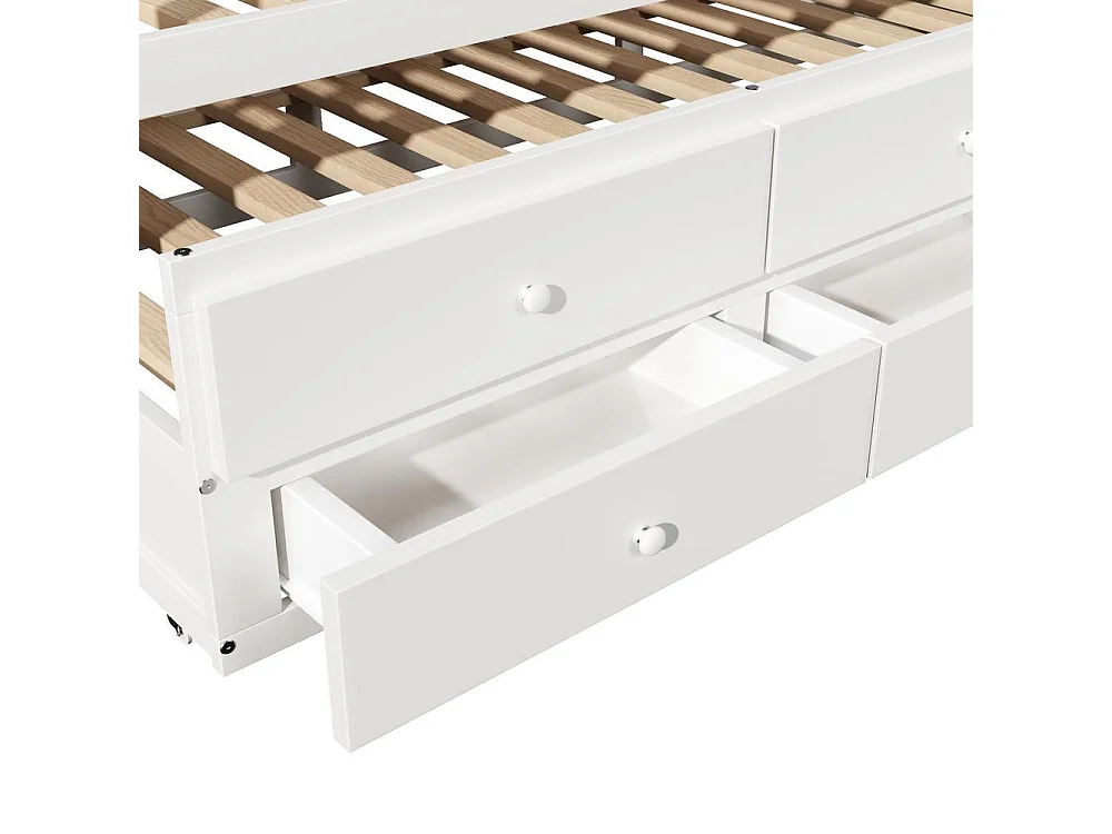 Lit enfant 90 x 200 cm bois massif tiroirs rangement lit gigogne extensible style moderne gain de place chambre, blanc