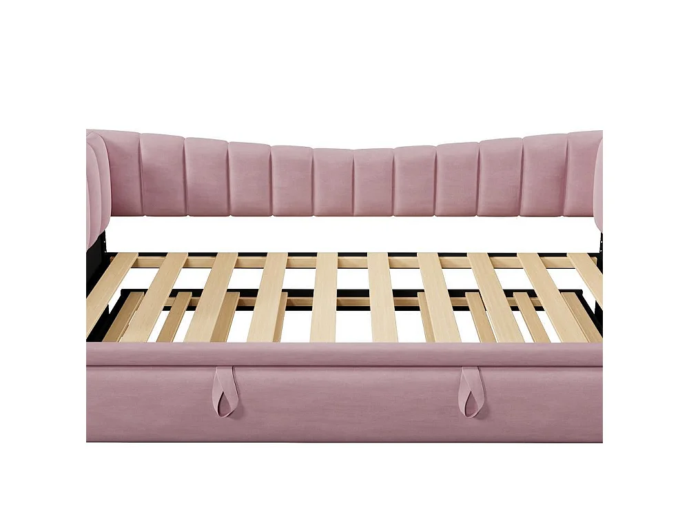 Lit daybed 90x200 cm avec tiroir gigogne, canapé convertible, velours rose, design minimaliste, double ou simple, sans matelas