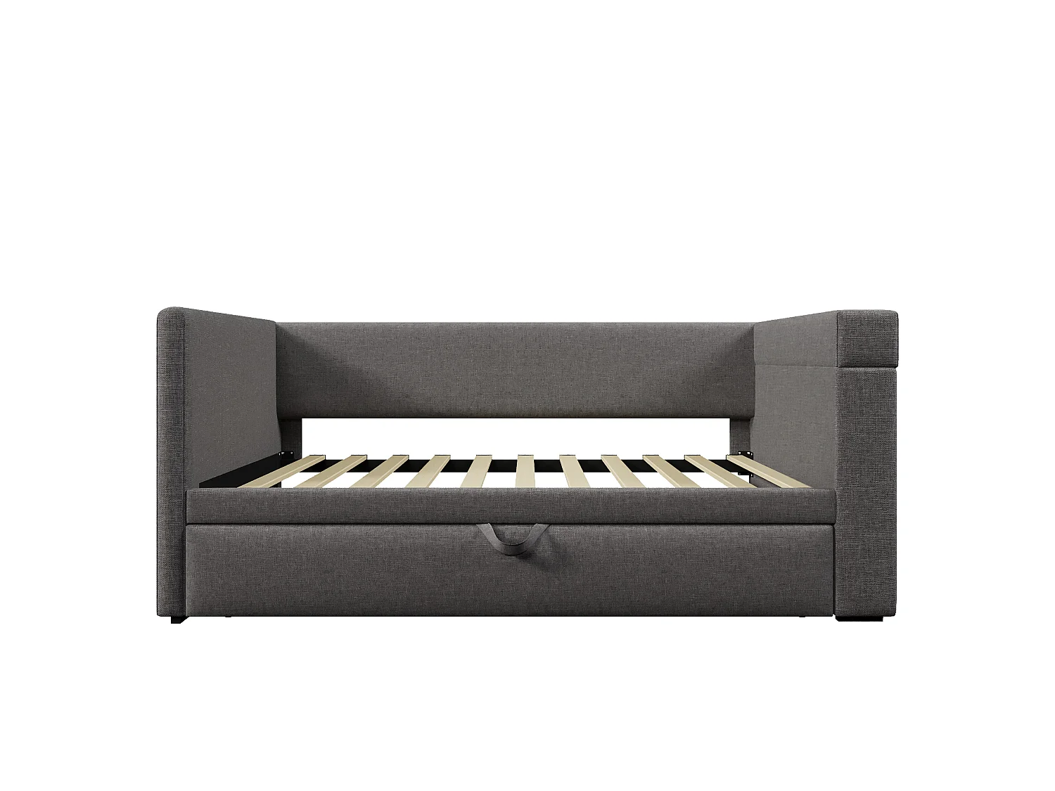 Lit 90x190 cm, canapé lit escamotable, accoudoirs avec USB-C et porte-gobelets, lin gris, sans matelas