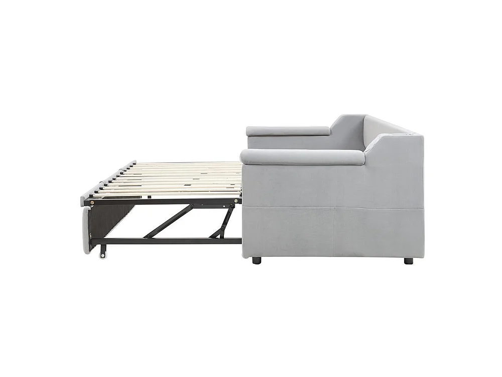 Canapé-lit 90/180x190 cm, Bluetooth, USB, rangements accoudoirs, sommier lattes, velours, confortable, gris clair