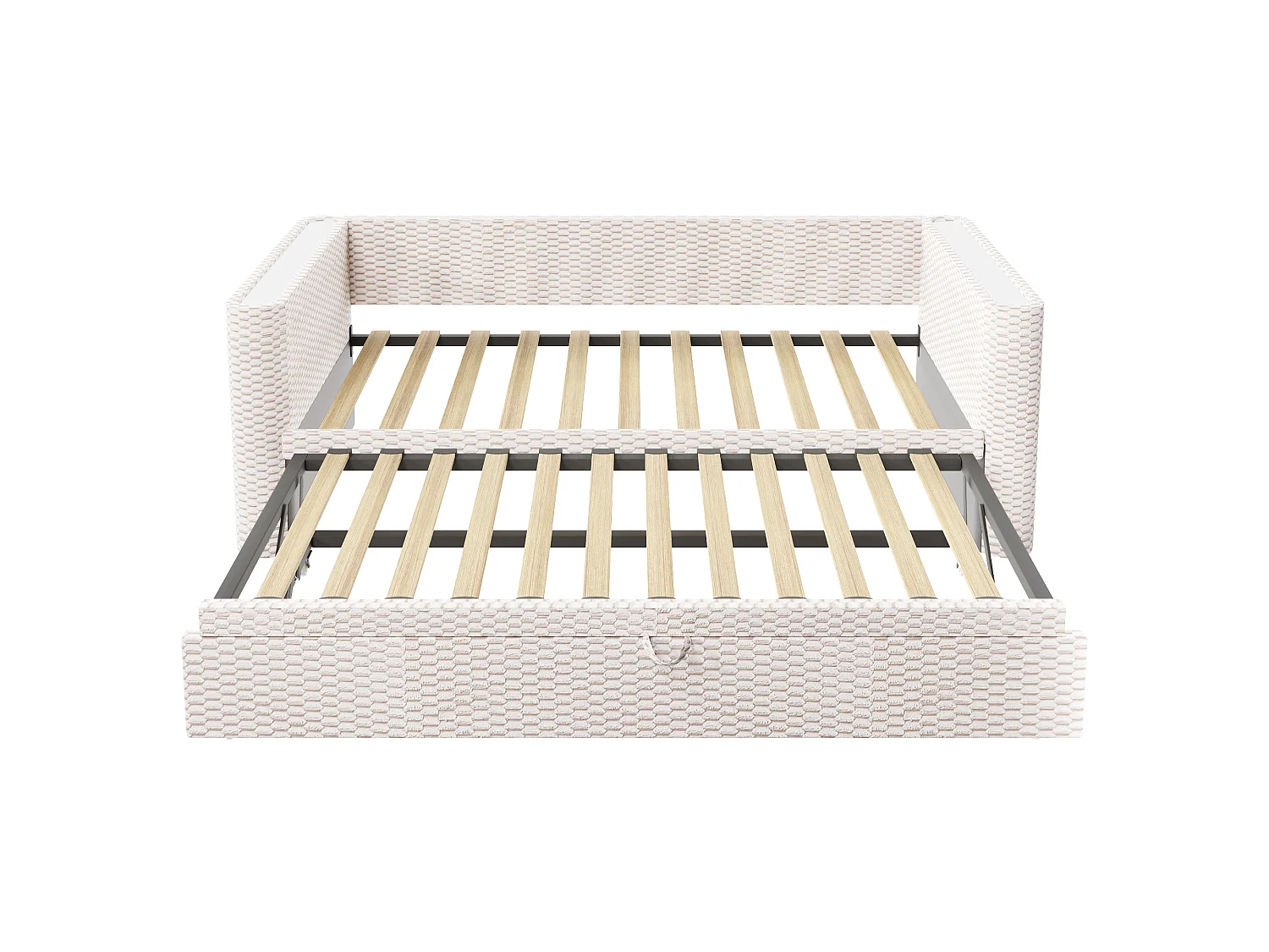 Daybed extensible 90 x 200 cm, lit 180 x 200 cm, canapé-lit en velours beige, sommier à lattes, LED, Beige