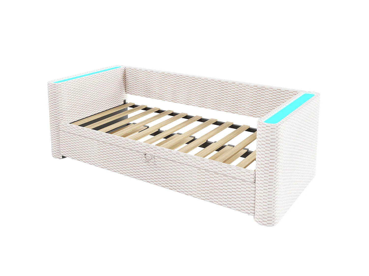 Daybed extensible 90 x 200 cm, lit 180 x 200 cm, canapé-lit en velours beige, sommier à lattes, LED, Beige