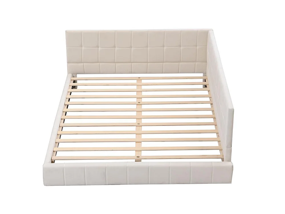 Lit canapé 140x200 cm en velours, convertible en sofa, sommier à lattes, coffre intégré, confortable, design moderne, beige