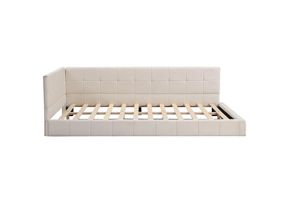 Lit canapé 140x200 cm en velours, convertible en sofa, sommier à lattes, coffre intégré, confortable, design moderne, beige
