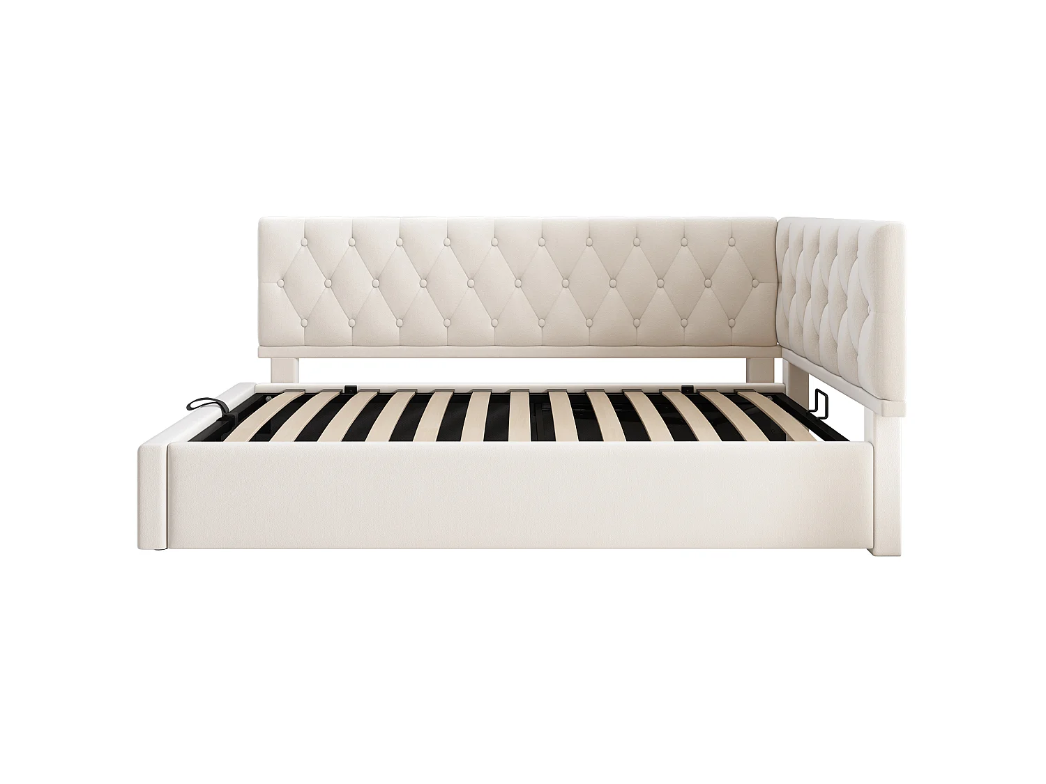 Lit de jour 90x190 cm en velours, avec rangement hydraulique et sommier à lattes, lit enfant ado sans matelas, beige