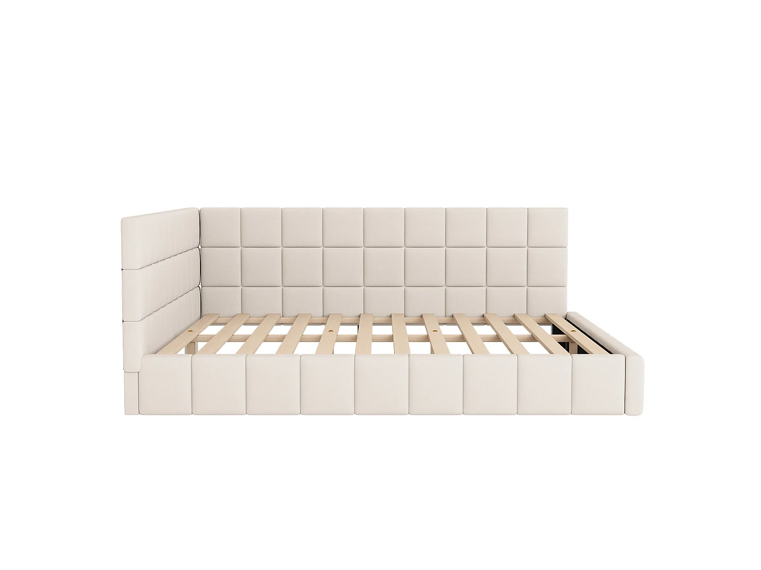 Canapé Lit Velours Beige 160x200 cm Multifonction, Banquette Convertible avec Accoudoirs, Sommier à Lattes Réversible, 250 kg