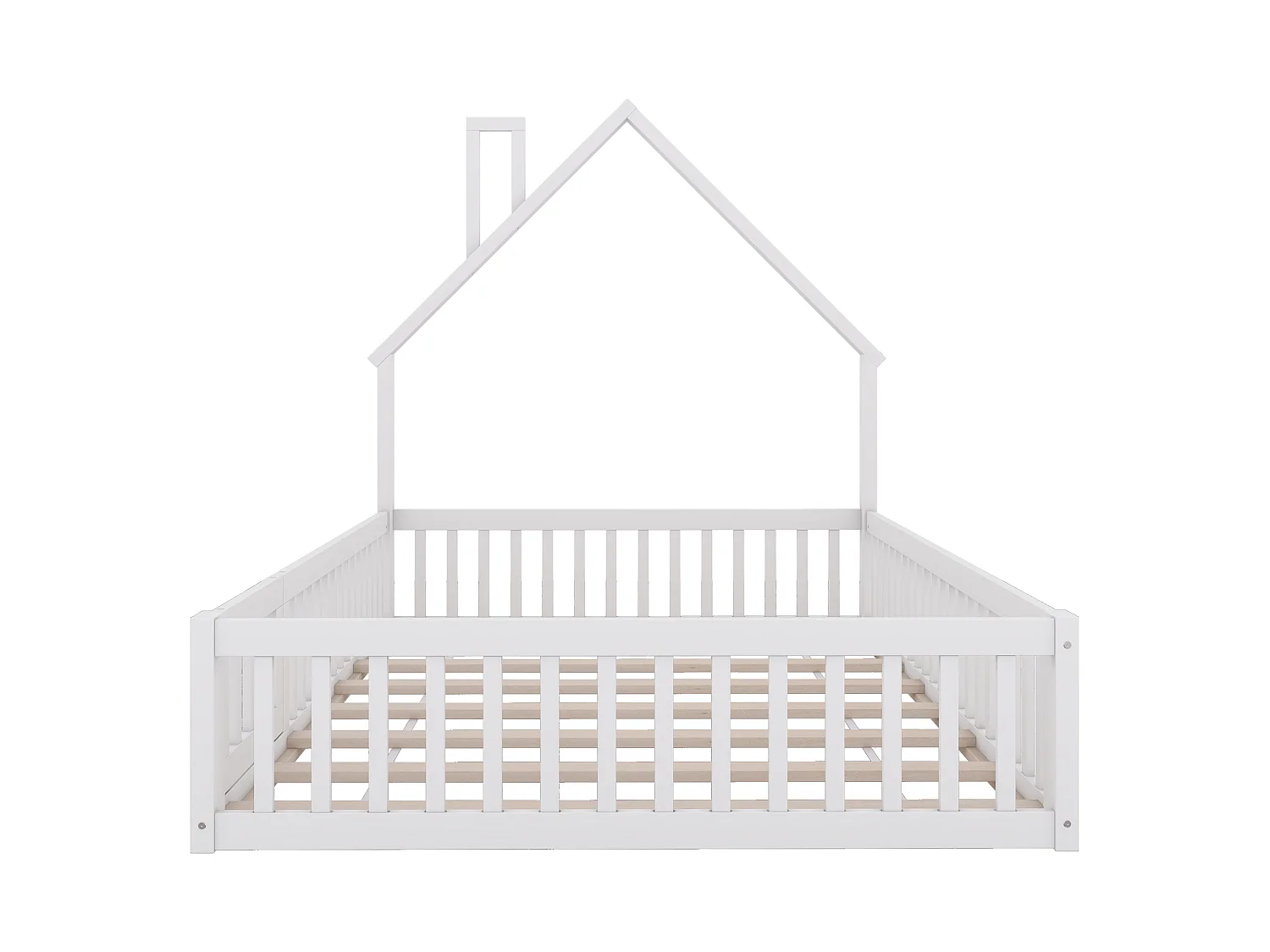 Lit enfant 140x200 cm en forme de cheminée, garde-corps sécurisé, sommier à lattes, bois de pin blanc