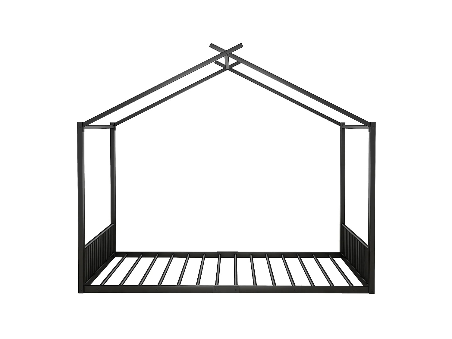 Lit Enfant Forme Maison Noir 140x200 cm avec Cadre Métal Robuste, Design Unique Cabane,Style Scandinave Moderne,pour Fille et Garçon