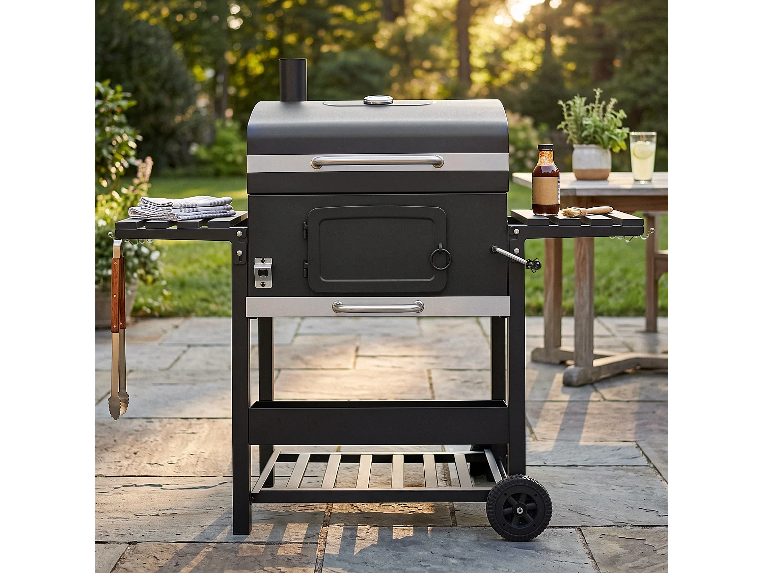Barbecue Fumoir XL Au Charbon Sur Chariot Portable Pour Jardin Extérieur